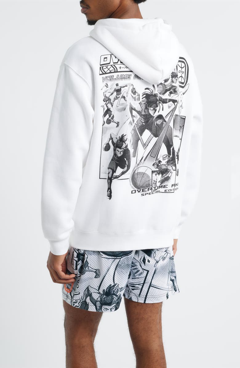 OVERTIME Anime Graphic Collage Print Hoodie, Alternate, color, White