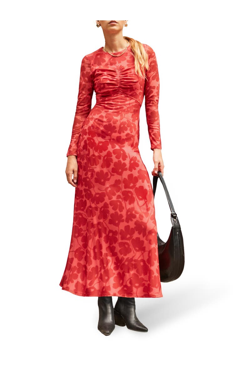 Mesh Print Dress, Alternate, color, Red