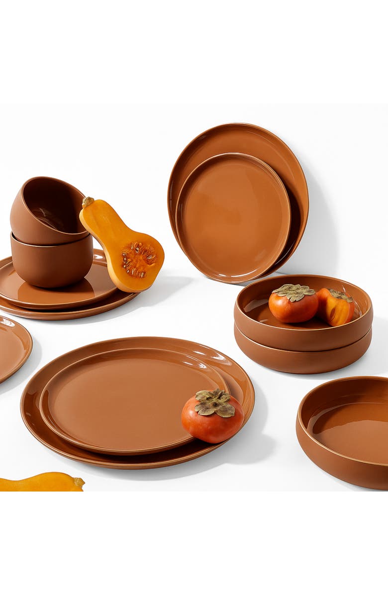 Gharyan Stoneware Le Gourmand Dinnerware Set, 16 Pieces, Main, color, Matte / Shiny Terracotta