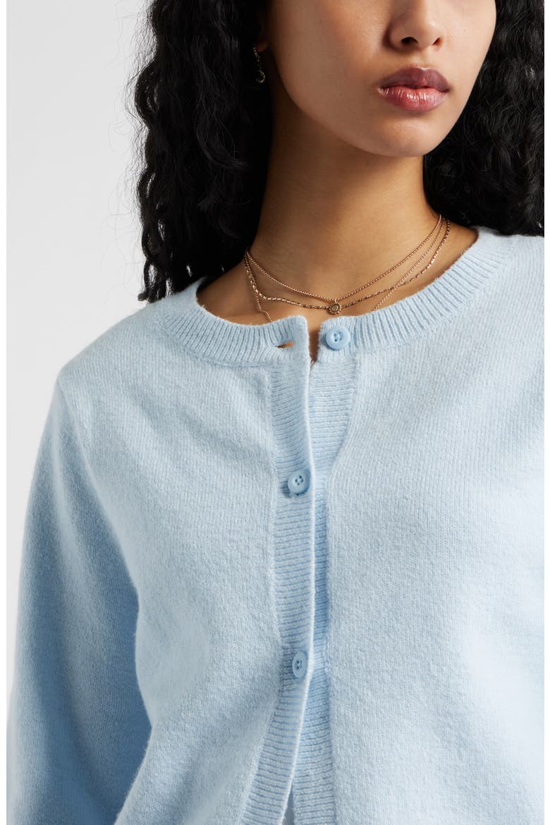 Crewneck Cotton Blend Cardigan, Alternate, color, BLUE BIRD
