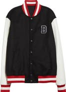 Balmain Logo Embellished Virgin Wool & Faux Leather Varsity Jacket
