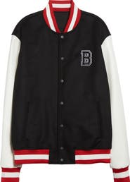 Balmain Logo Embellished Virgin Wool & Faux Leather Varsity Jacket
