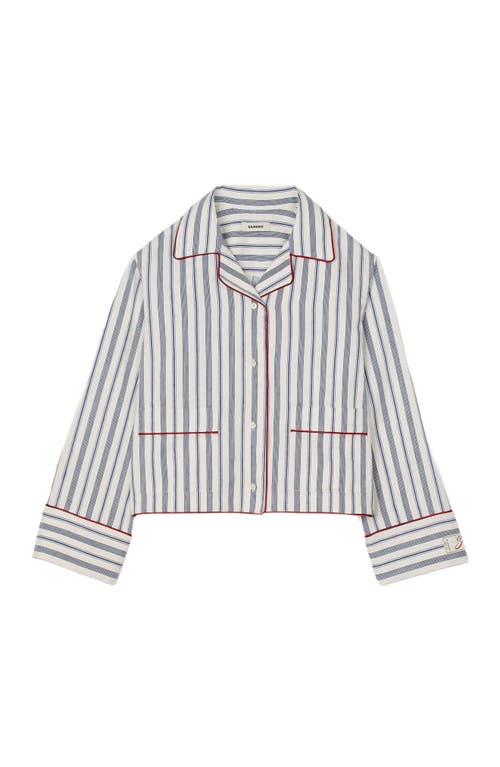 Sandro Bellissima Striped Button-front Shirt In Blue/ecru