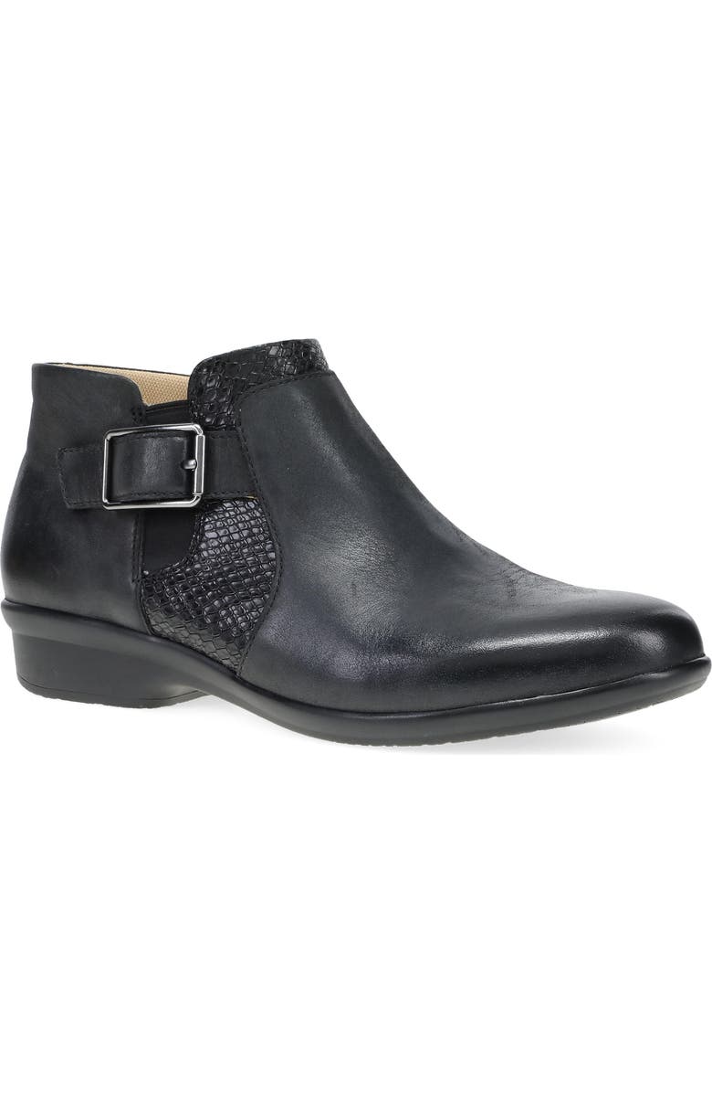 Dansko Carolyn Bootie, Main, color, Black Burnished Calf