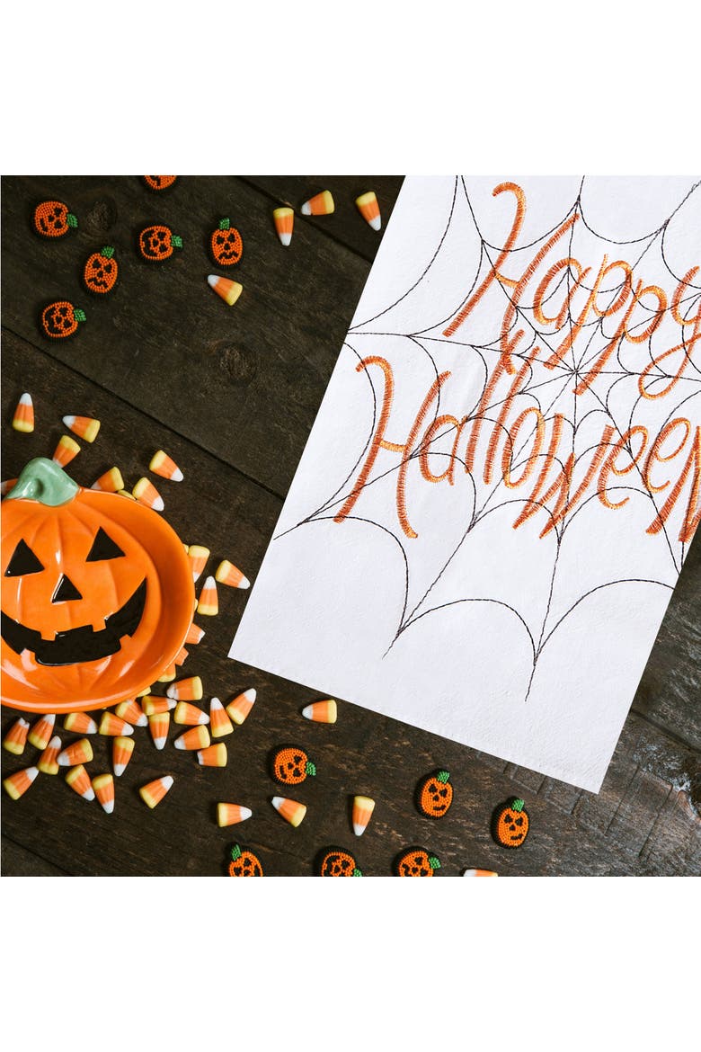 Happy Halloween Embroidered Flour Sack Cotton Kitchen Towel, Alternate, color, White