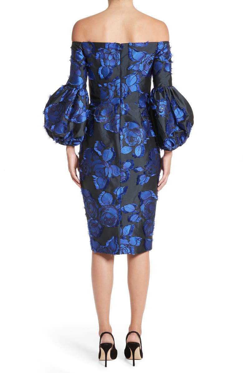 Lela Rose Fring Brocade Puff Sleeve Dress, Alternate, color,