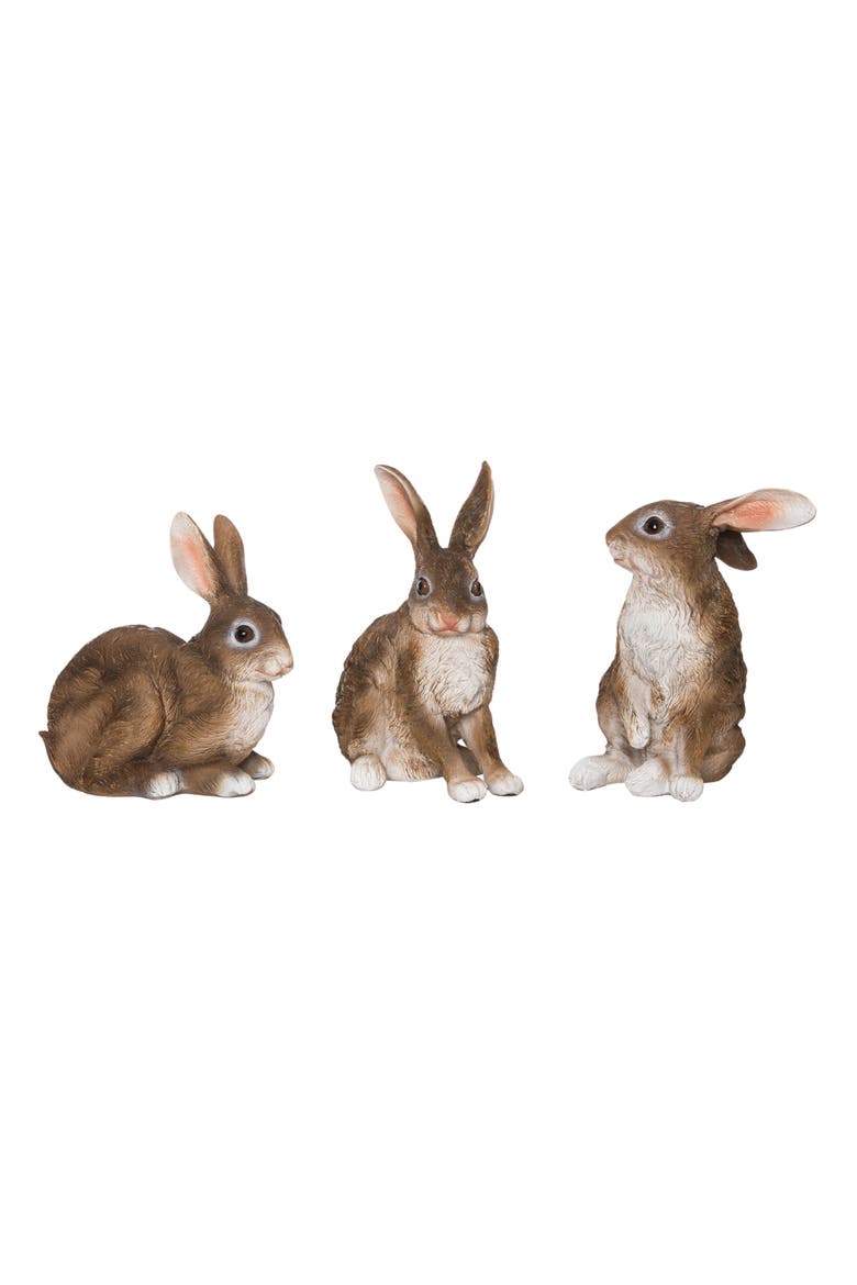 Large Resin Brown Sitting Rabbit Set of 3 for Easter Home Decor, Main, color, 3