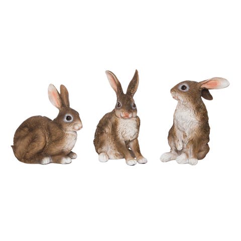 Large Resin Brown Sitting Rabbit Set of 3 for Easter Home Decor