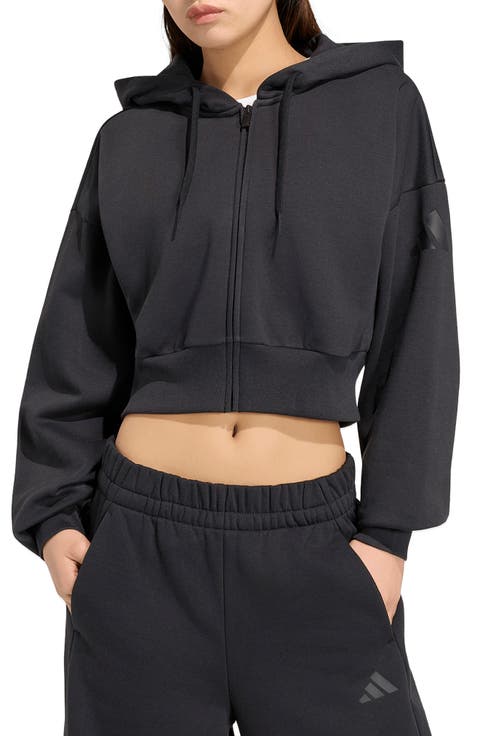 Full Zip Cropped Fleece Hoodie