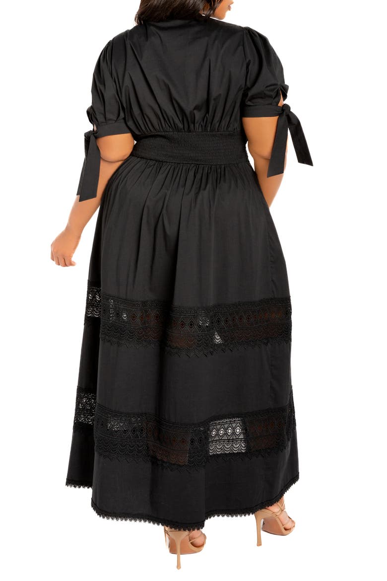Puff Sleeve Lace Maxi Dress, Alternate, color, BLACK