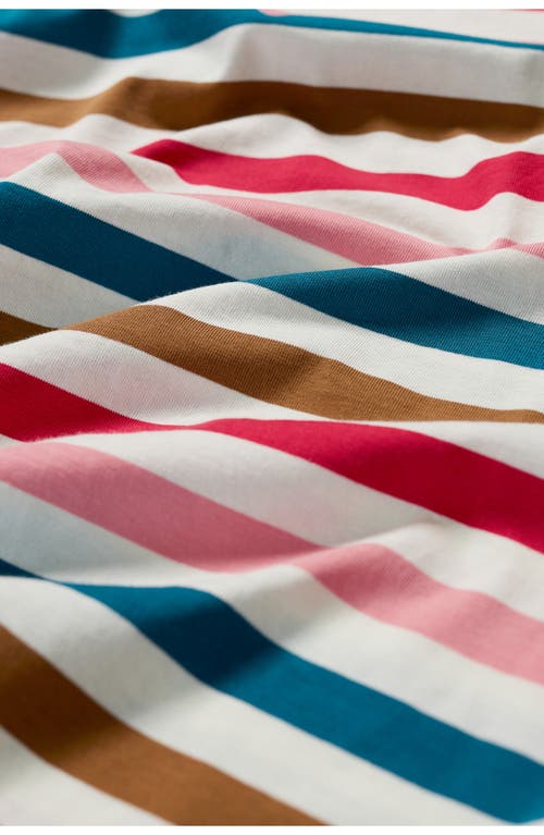 Seasalt Cornwall Sailor Stripe Three Quarter Sleeve Organic Cotton T-shirt In Quad Scallion Pink Sky
