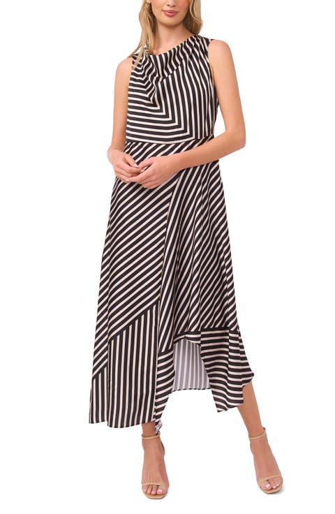 Stripe Cowl Neck Sleeveless Maxi Dress