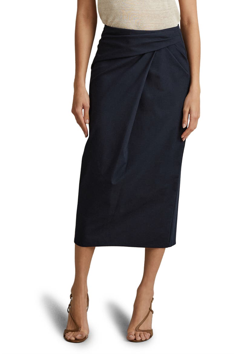 Nadia Faux Wrap Pencil Skirt, Main, color, NAVY