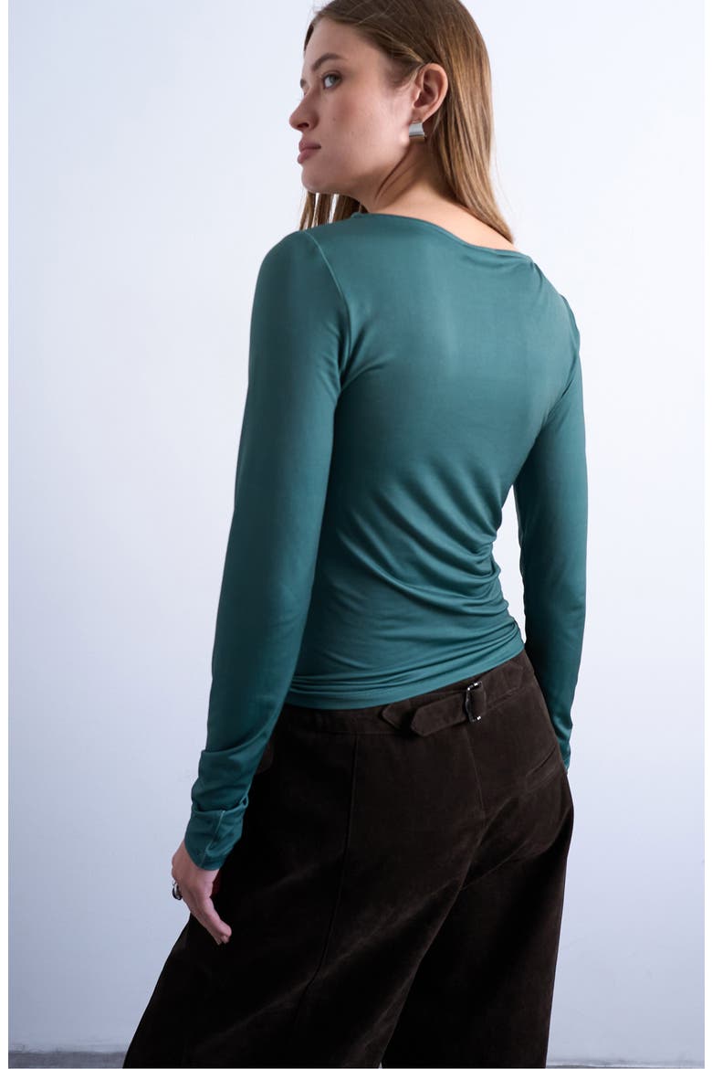 Abstract Floral Print Boat Neck Top, Alternate, color, DARK GREEN