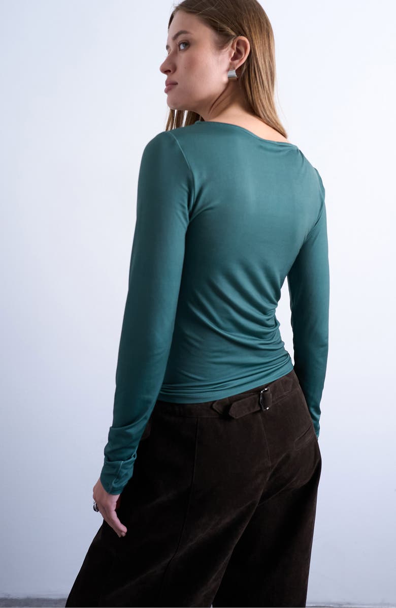 Topshop Abstract Floral Print Boat Neck Top, Alternate, color, Dark Green