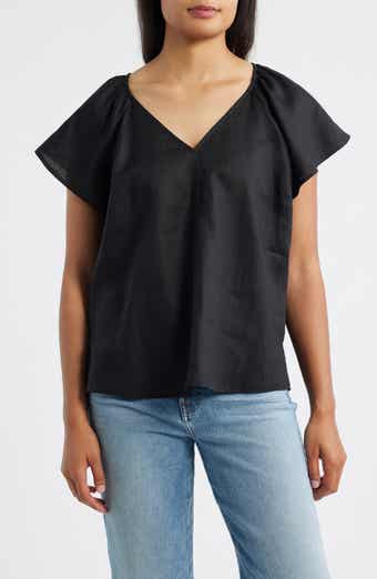 Coastalina Flutter Sleeve Linen Top