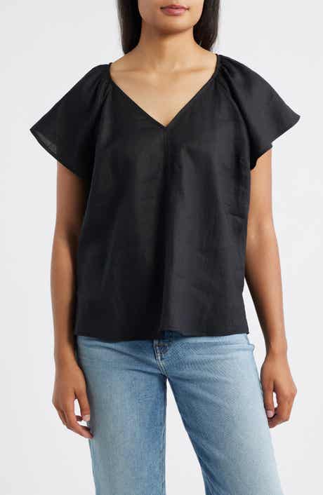 Coastalina Flutter Sleeve Linen Top