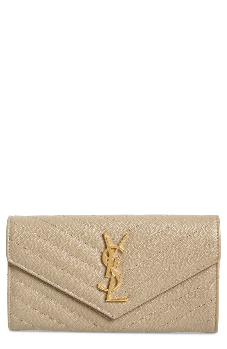 Saint Laurent Monogramme Logo Leather Flap Wallet, Main, color,