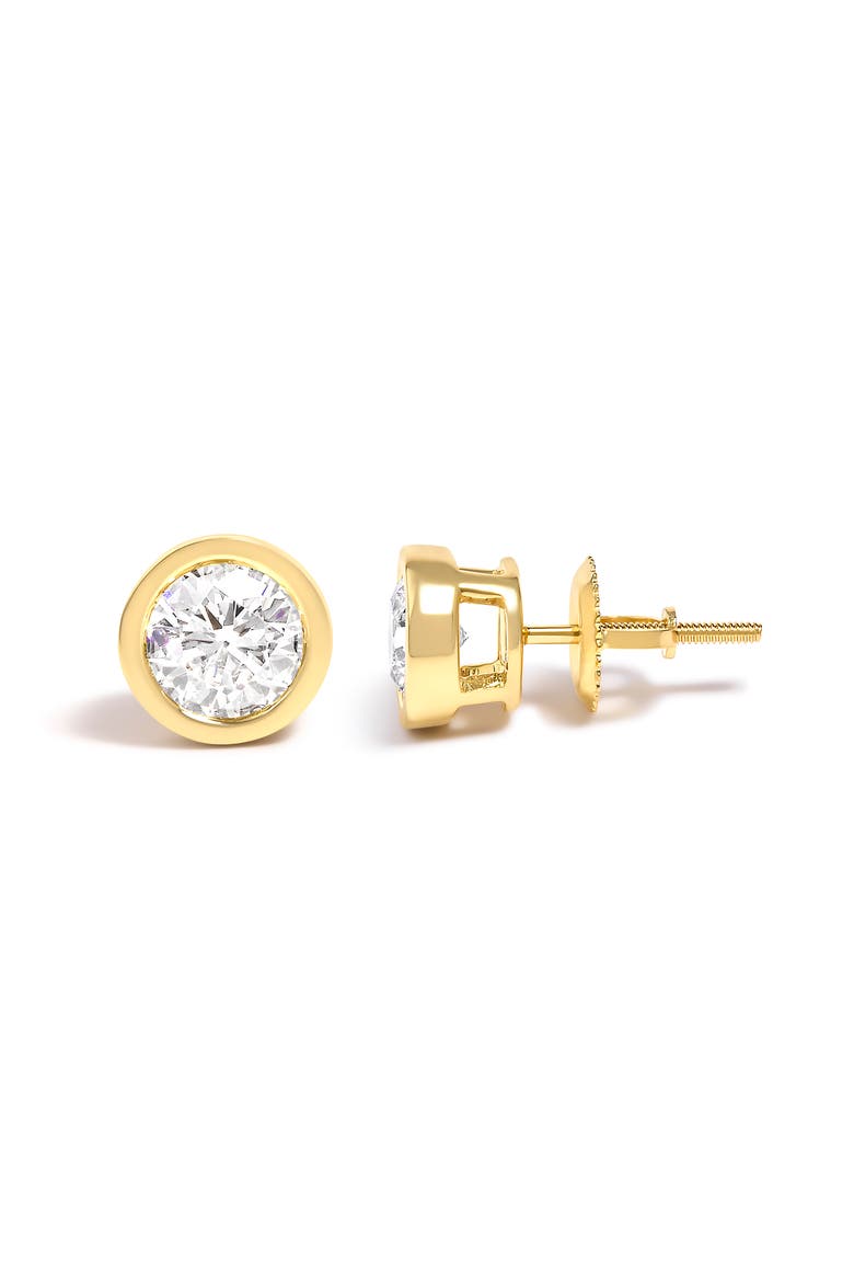 14K Gold Lab Grown Diamond Screw-Back Classic Bezel Solitaire Stud Earrings, Alternate, color, Yellow