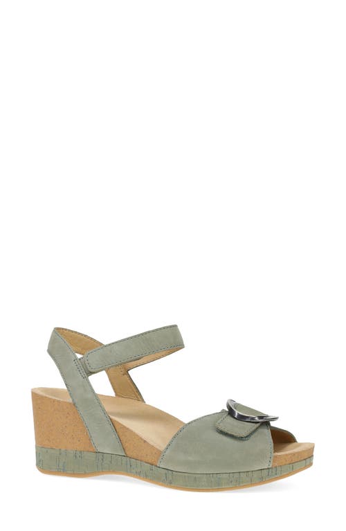 Dansko Stella Ankle Strap Platform Wedge Sandal In Sage Milled Nubuck