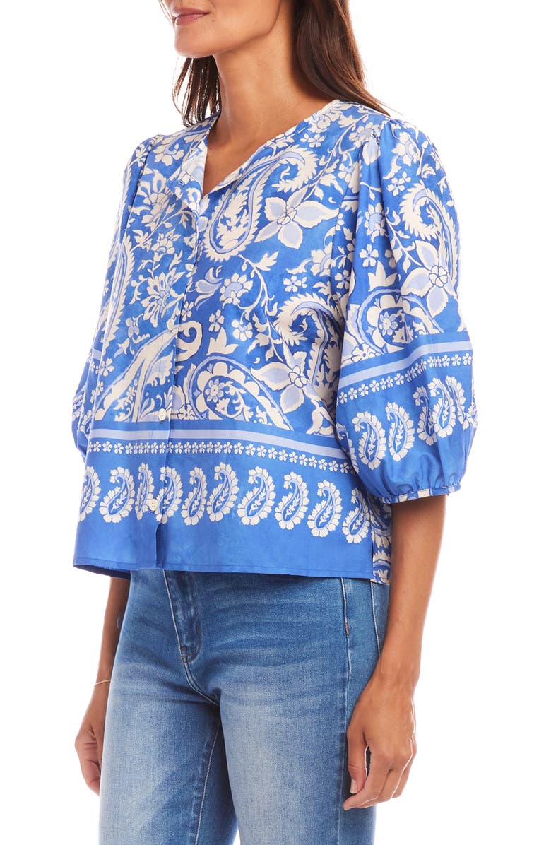 Karen Kane Paisley Print Puff Sleeve Cotton Button-Up Shirt, Alternate, color, Floral Paisley