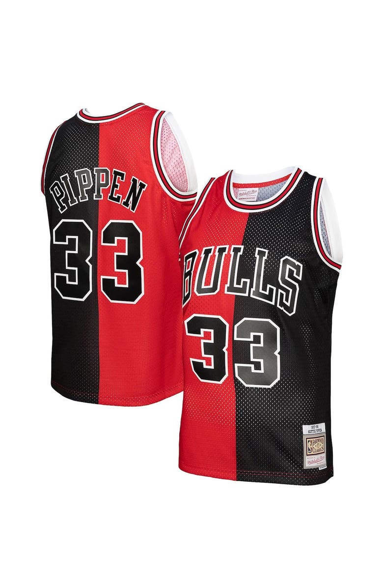 Mitchell & Ness Men's Mitchell & Ness Scottie Pippen Red/Black Chicago Bulls Hardwood Classics 1997/98 Split Swingman Jersey, Alternate, color, 