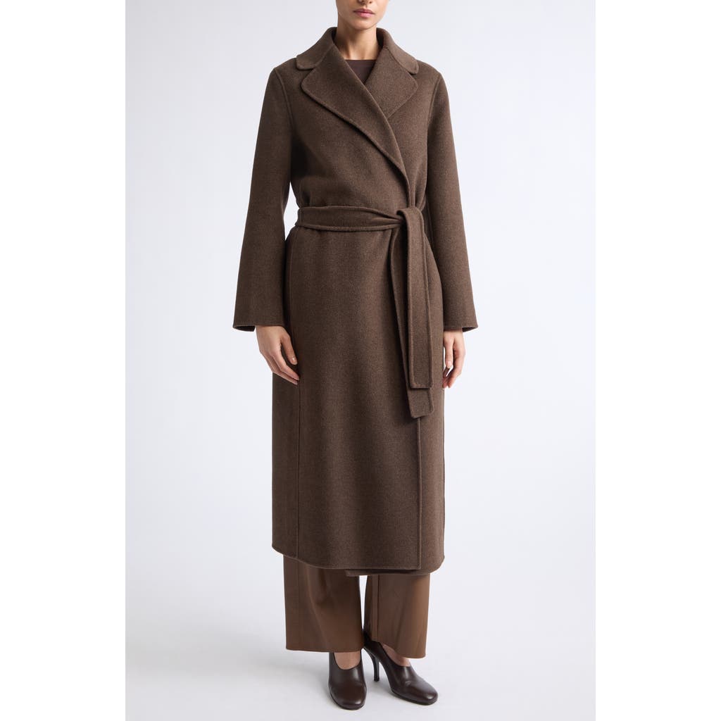Max Mara Smmpace Long Wool Blend Belted Coat in Brown at Nordstrom, Size 14