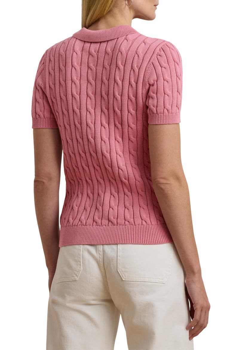 Embroidered Cable Cotton Polo Sweater, Alternate, color, ROSE MAUVE