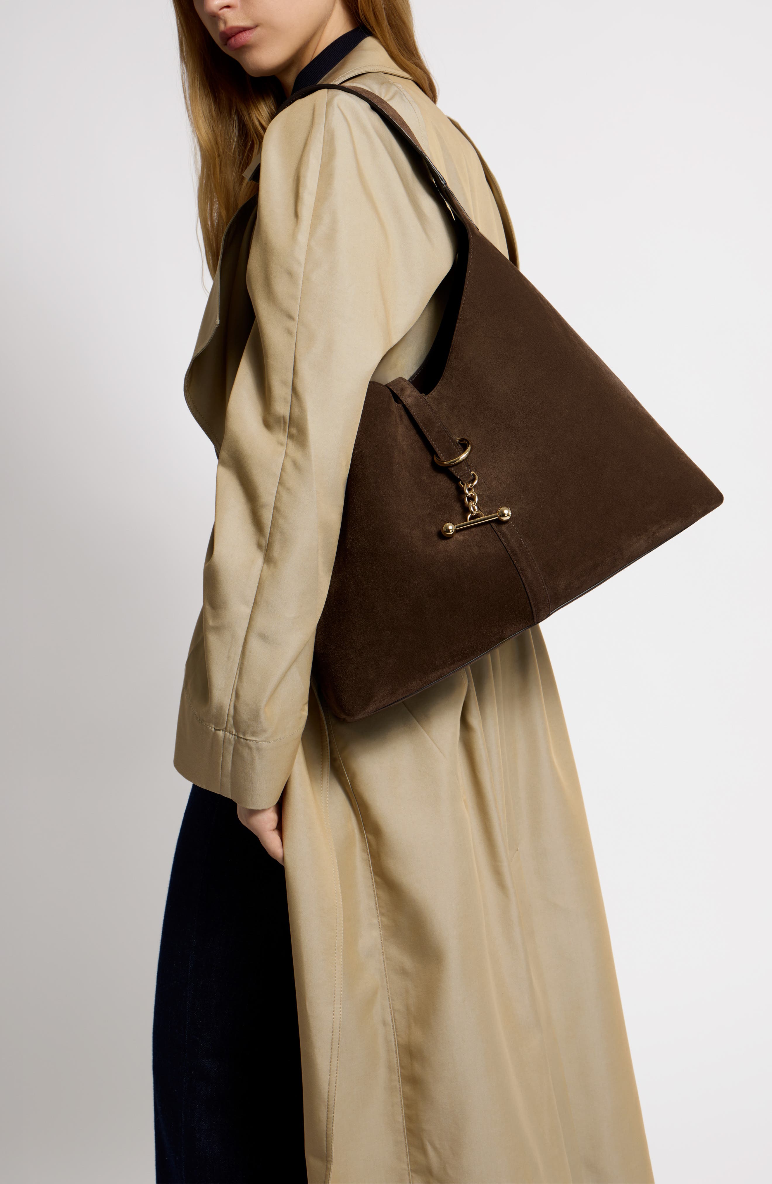 Strathberry Large Kite Suede Hobo Bag, Alternate, color, Chocolate