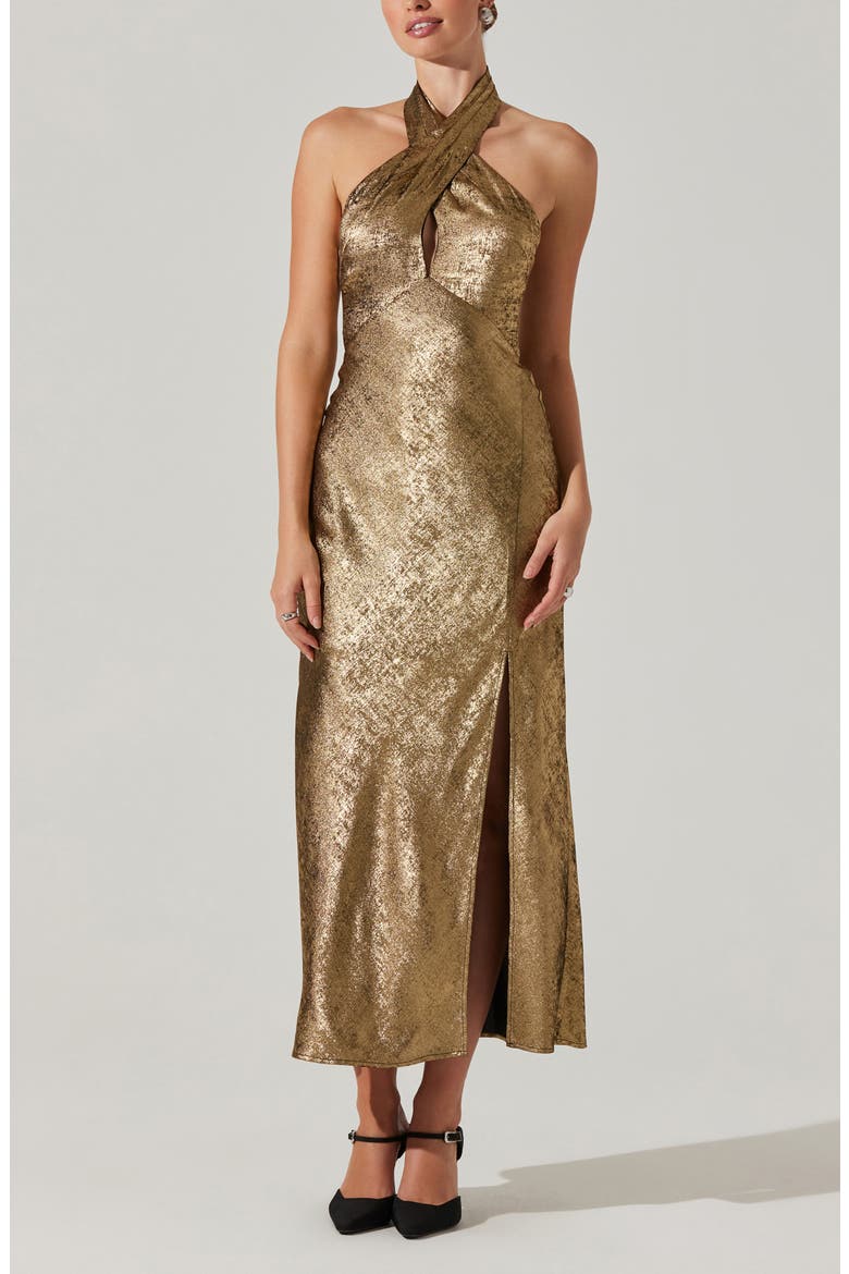 Marissa Golden Halter Maxi Dress, Alternate, color, GOLD