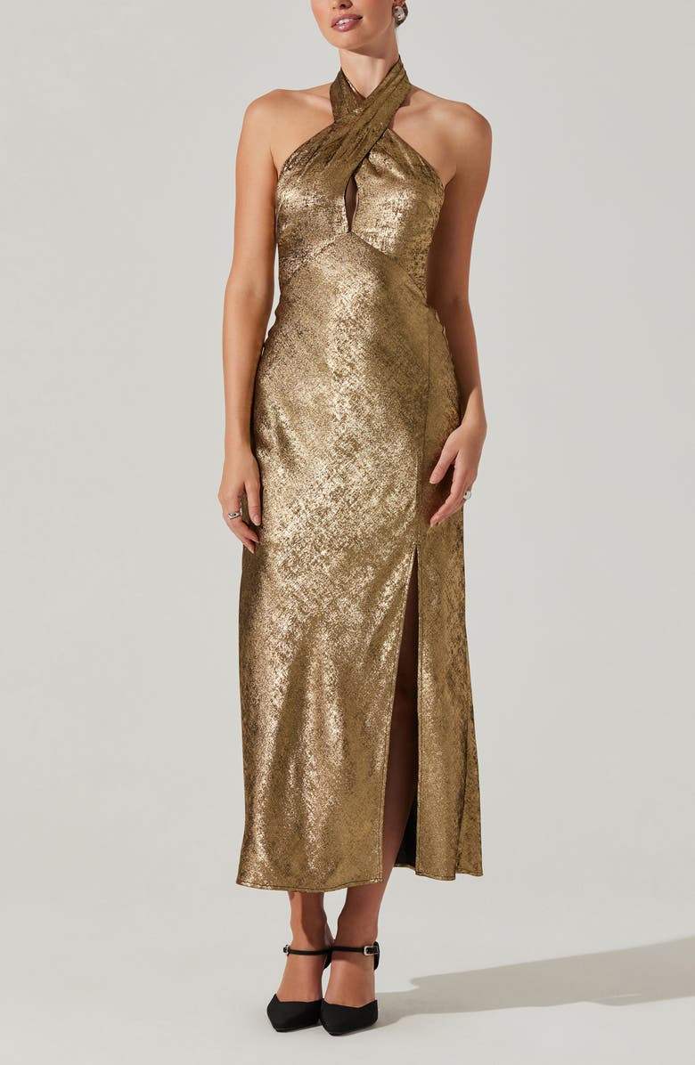 ASTR the Label Marissa Golden Halter Maxi Dress, Alternate, color, 
