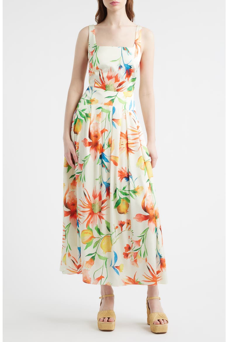 Juno Floral Print Midi Dress, Main, color, CREAM/ TANGERINE MULTI