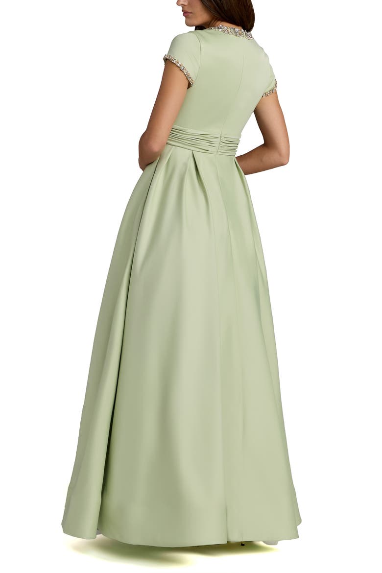 Petite Embellished Satin Cap Sleeve Ball Gown, Alternate, color, Sage