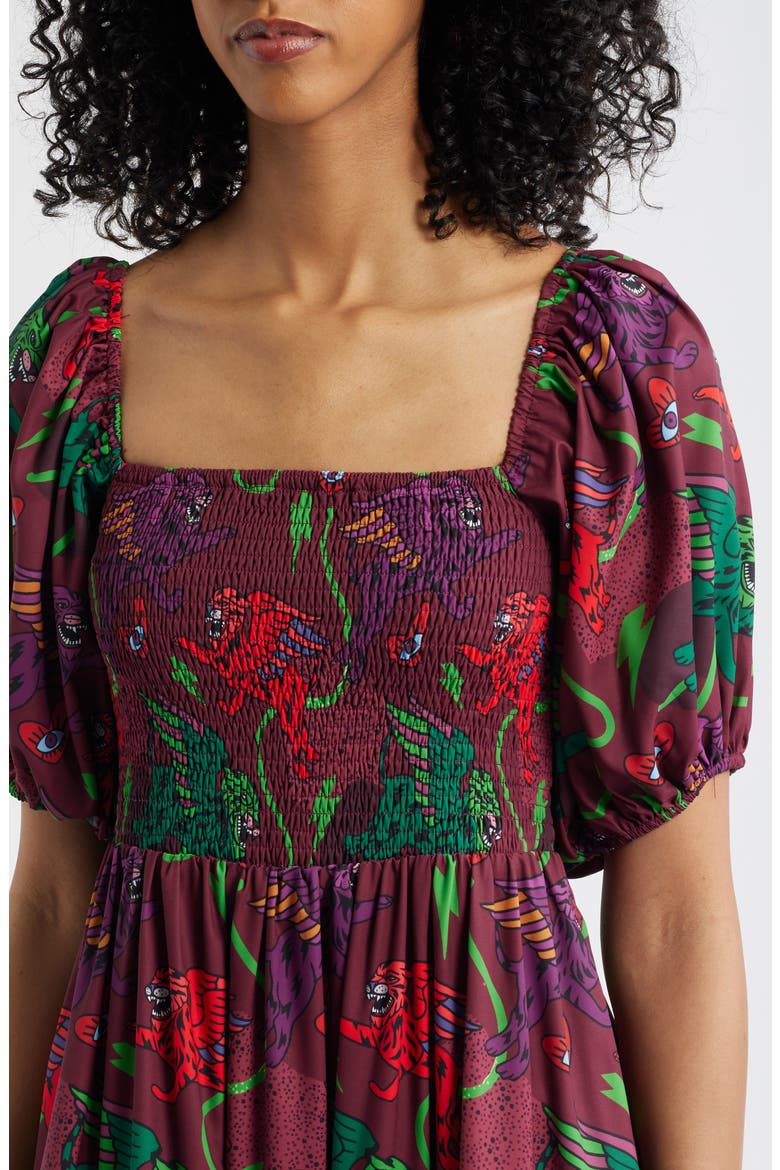 Summer Solstice Smock Bodice Tiered Dress, Alternate, color, PLUM
