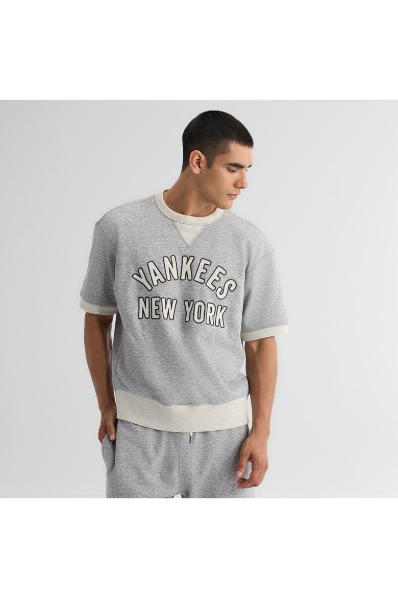 Men's Fanatics Steel Heather New York Yankees Iconic Terry Short Sleeve Sweatshirt, Main, color, Heather Gray