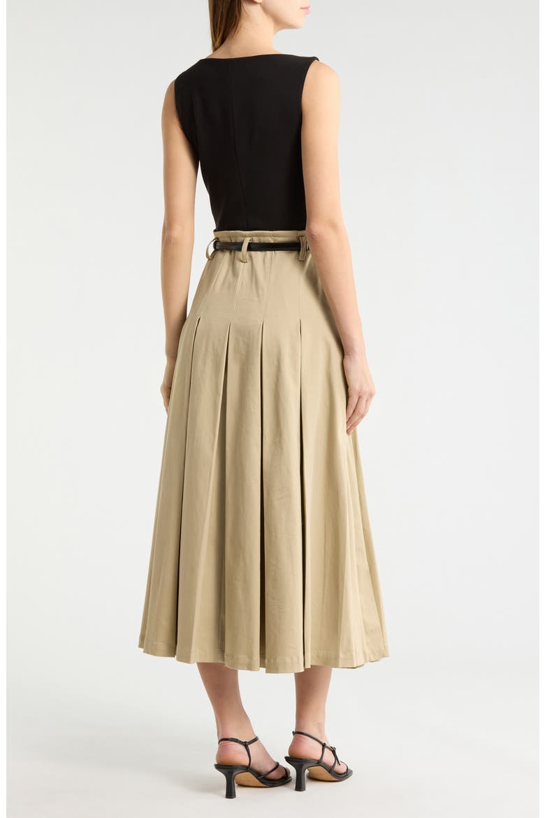 Mixed Media Pleated Dress, Alternate, color, BLACK AND KHAKI
