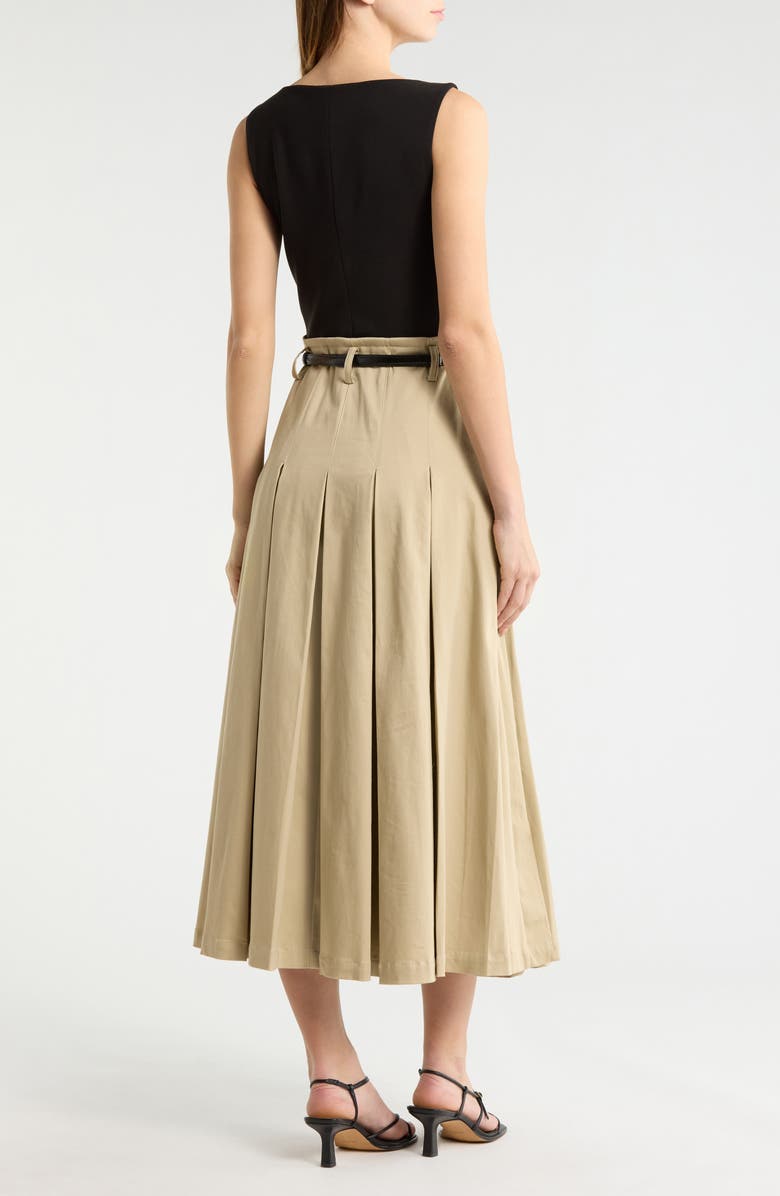 Avec Les Filles Mixed Media Pleated Dress, Alternate, color, Black And Khaki