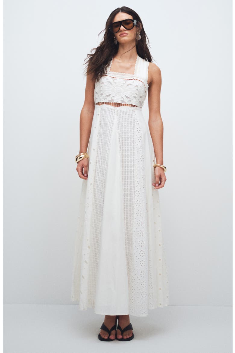 Cutwork Broderie Sleeveless Maxi Dress, Main, color, WHITE