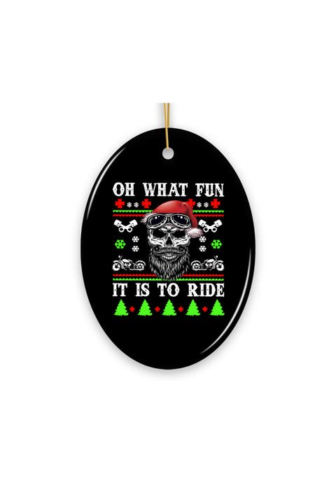 Biker Skull Santa Oh What Fun Ride Oval Ornament