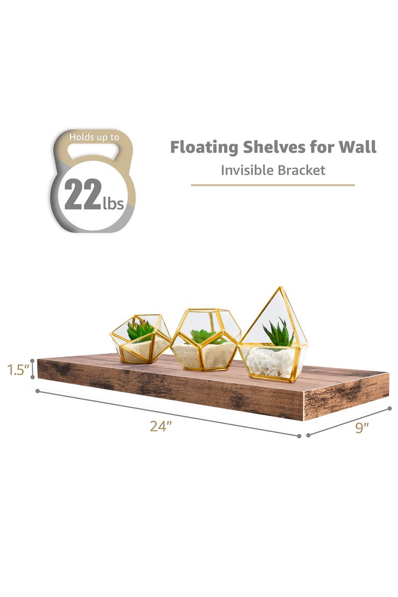 2-Pack 24-Inch Floating Wall Shelves, Alternate, color, MAHOGANY