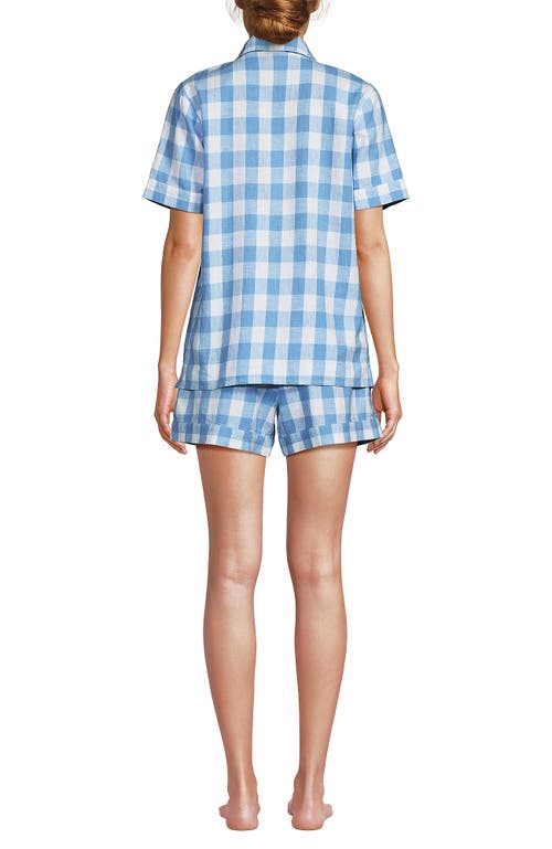 Lands' End Women Linen 2 Piece Pajama Set In Dusk Blue Gingham
