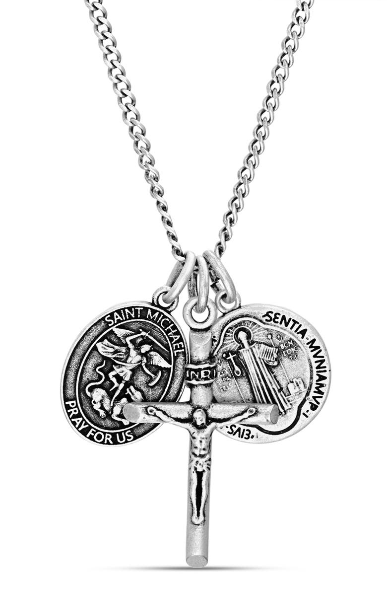 Steve Madden Double Coin Crucifix Pendant Necklace, Main, color, 