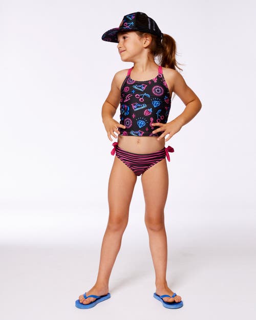 Deux Par Deux Girl's Printed Two-piece Swimsuit Black And Blue And Pink Items In Black And Blue And Pink Items
