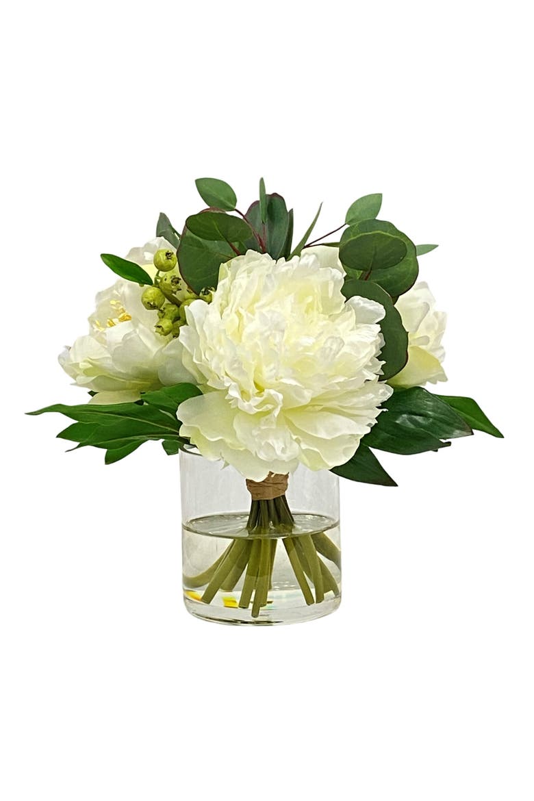 Peony And Eucalyptus In Cylinder, Main, color, WHITE/GREEN