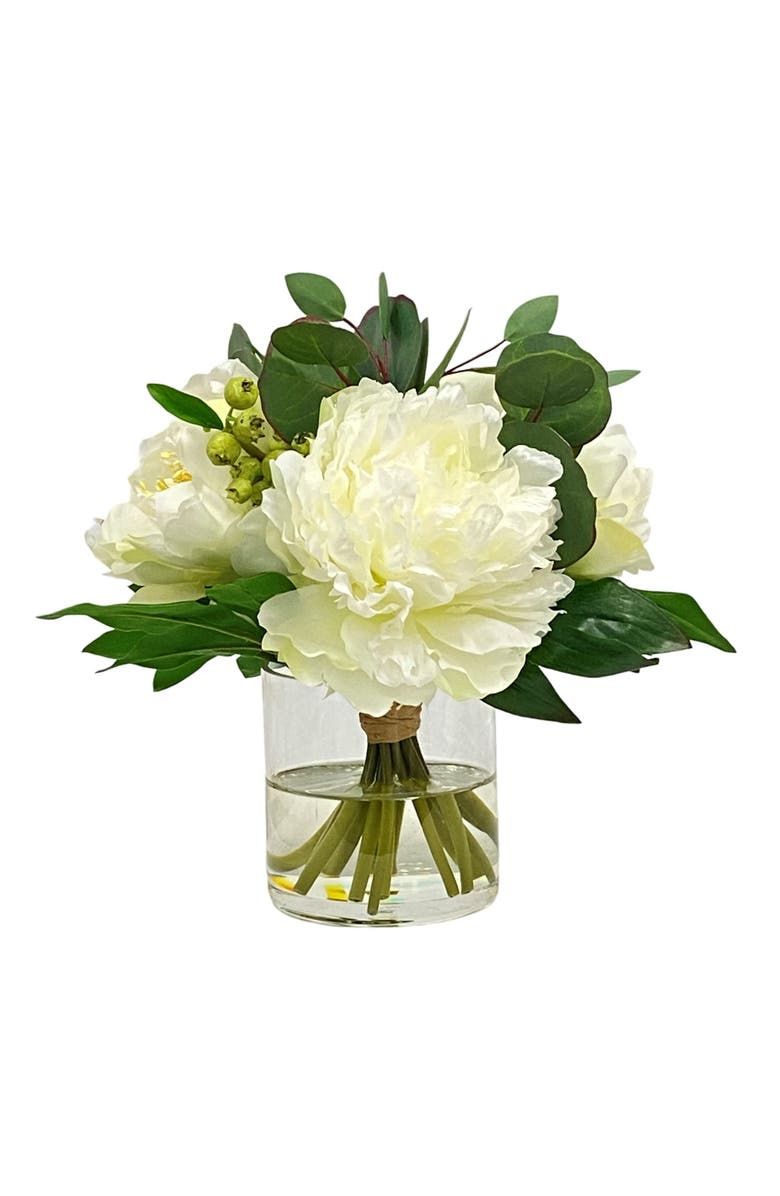 Winward Home Peony And Eucalyptus In Cylinder, Main, color, White/Green