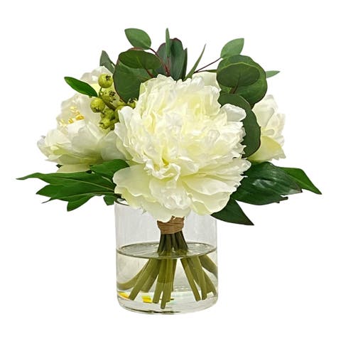 Peony And Eucalyptus In Cylinder