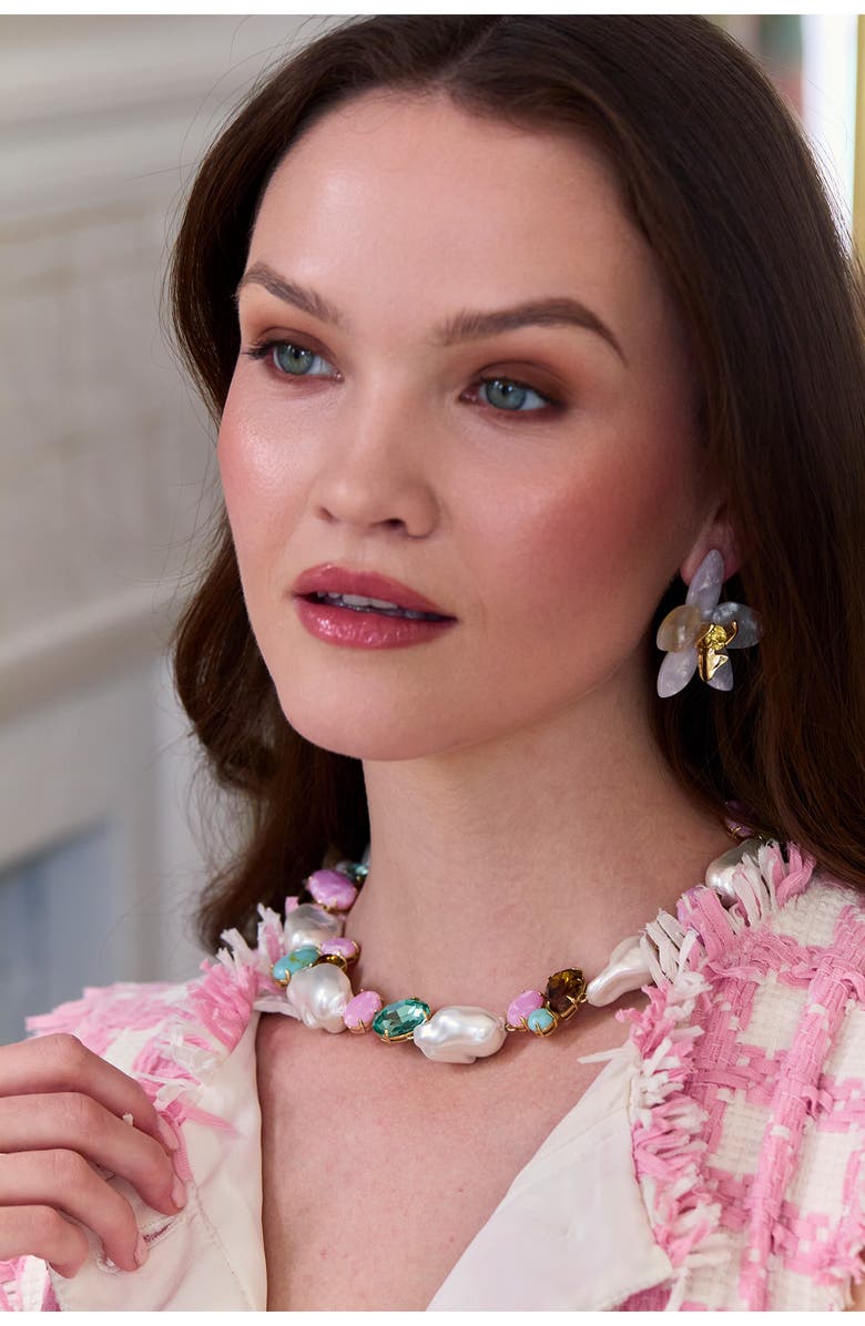 Lele Sadoughi Worth Avenue Cluster Stone Collar Necklace, Alternate, color, Seafoam Iris