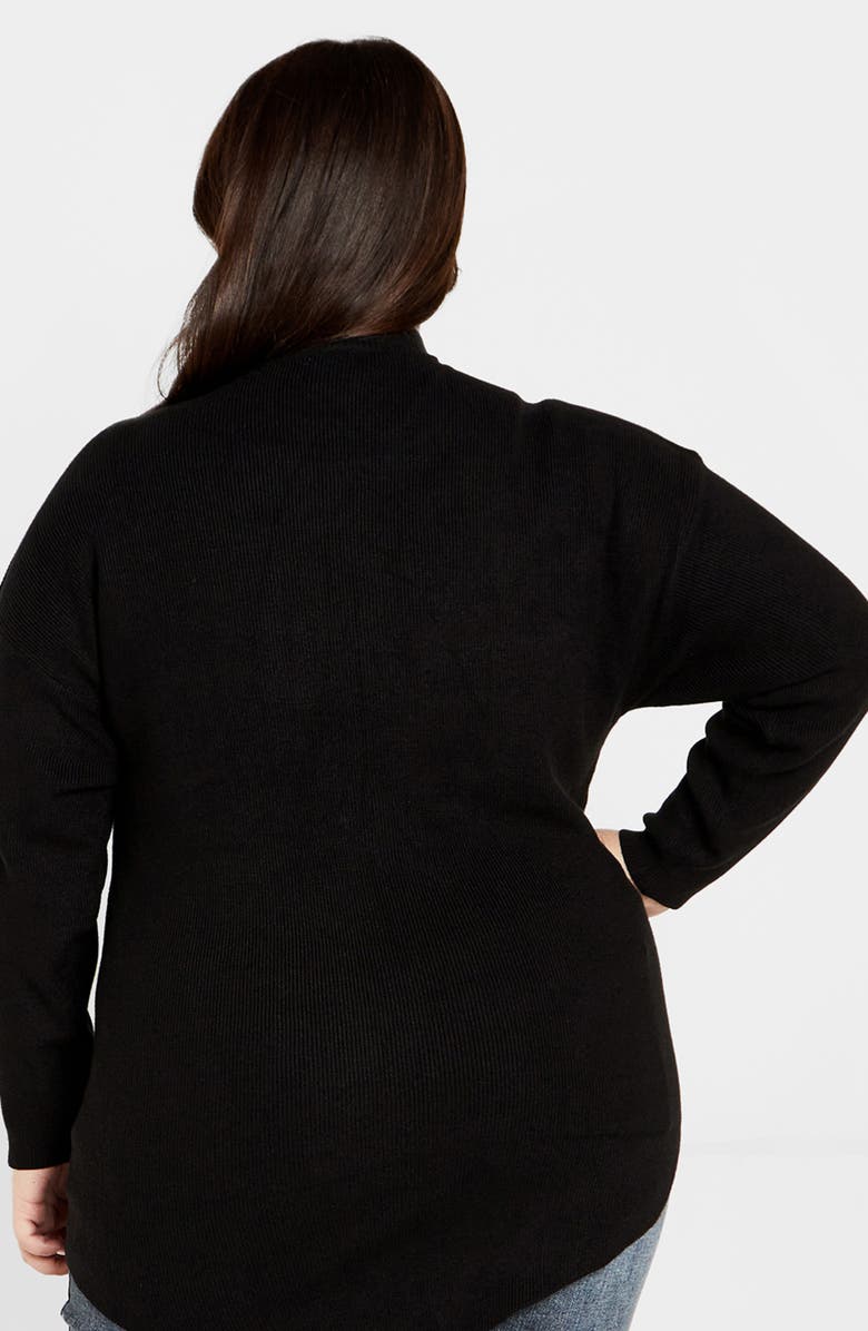 City Chic Madison Mock Neck Asymmetric Sweater, Alternate, color, Black