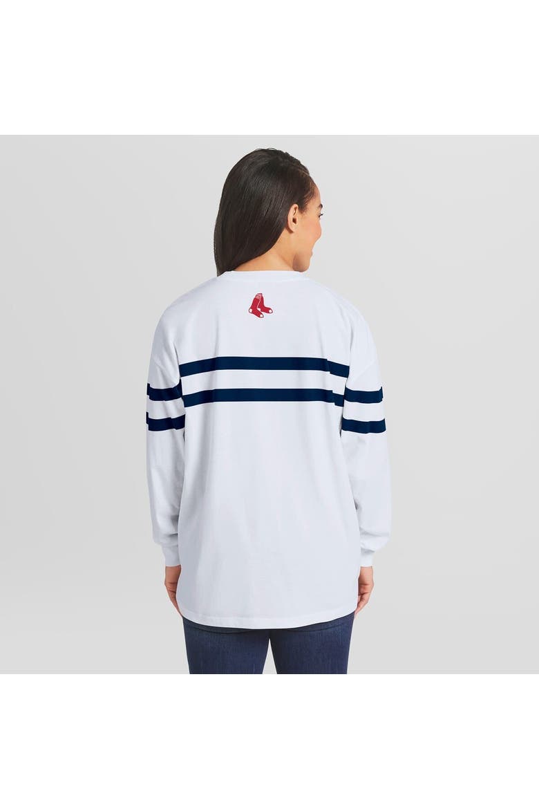 Women's WEAR by Erin Andrews  White Boston Red Sox Oversized Long Sleeve Striped T-Shirt, Alternate, color, White