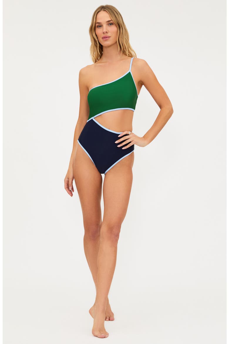 Liora Colorblock Rib One-Piece Swimsuit, Alternate, color, IVY COLORBLOCK
